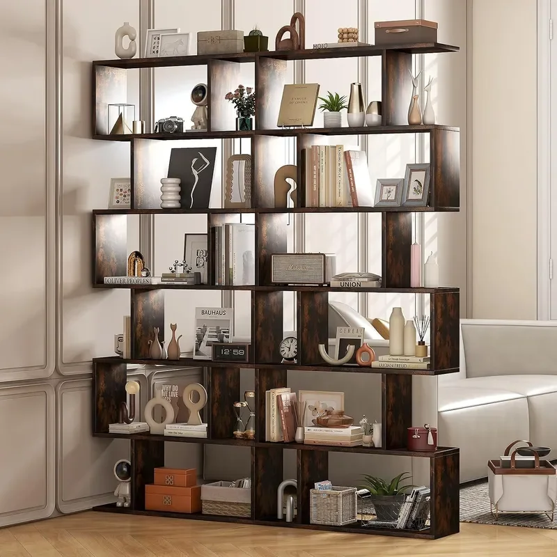6 Tier Geometric Bookcase Room Divider Book Shelf