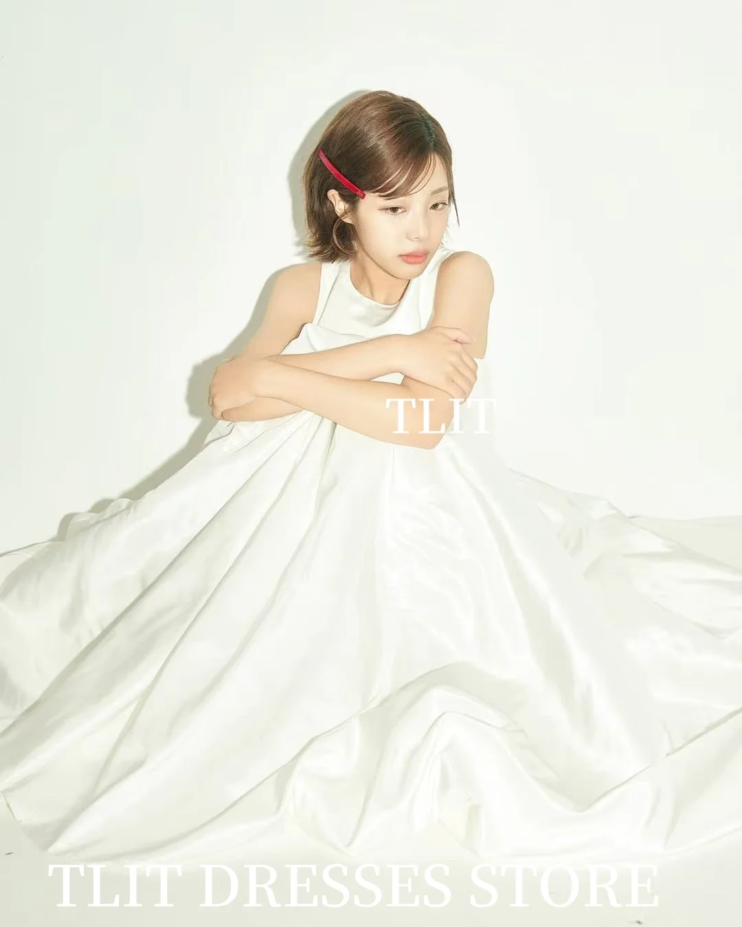 TLIT Simple Ivory Silk Satin Wedding Dresses O-Neck Bridal Gowns Korea Wedding Dresses Photos Shoot Customized  웨딩드레스