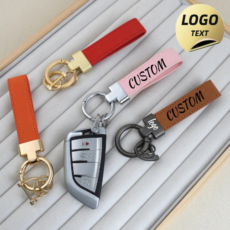 Laser Custom Logo Car Keyring Blank High-end Suede Keychain Leather Personalize Name Pendant Bag Keyring Company Activity Gift