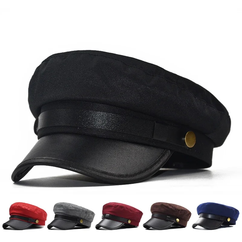 Cappello in pelle unisex Berretto di tendenza moda autunnale per donna Uomo Cappello ottagonale versatile e traspirante per turismo all'aperto