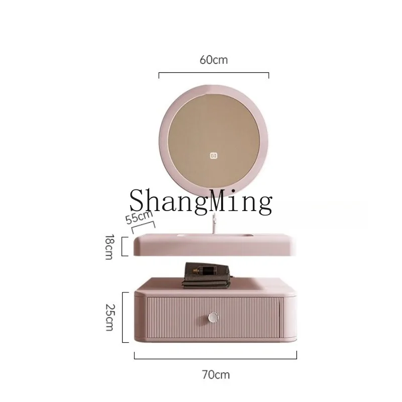 

ZHB minimalist double-layer cream wind pink integrated basin rubber wood paint smart bathroom cabinet combination G