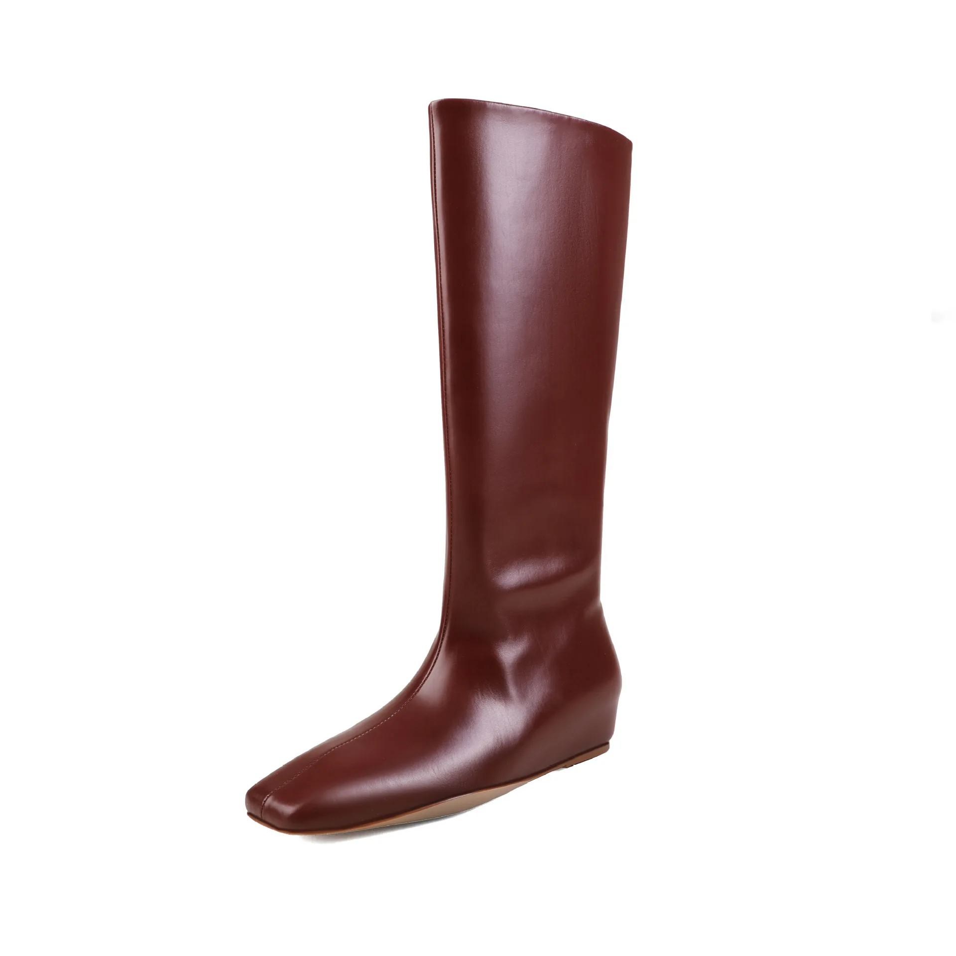 Arden Furtado Autumn cowhide Increased Internal Modern boots Square toe slip-on Knee high boots Large size simple style Boots