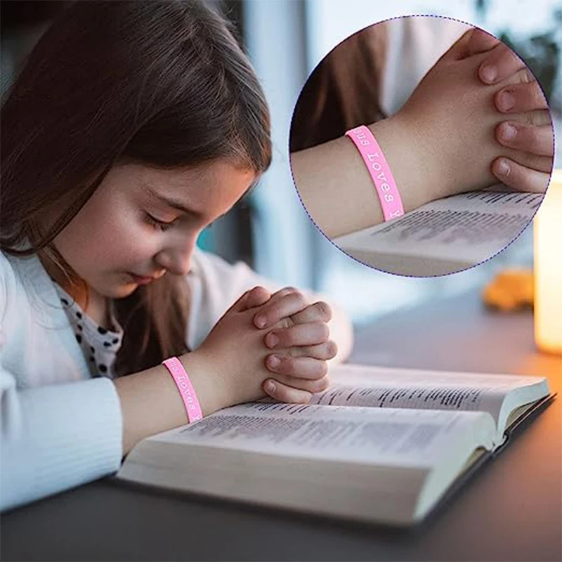 10 Pieces Colorful Jesus Silicone Bracelets Christian Jesus Loves Me Rubber Bracelet Inspirational Jesus Silicone Band Man Women