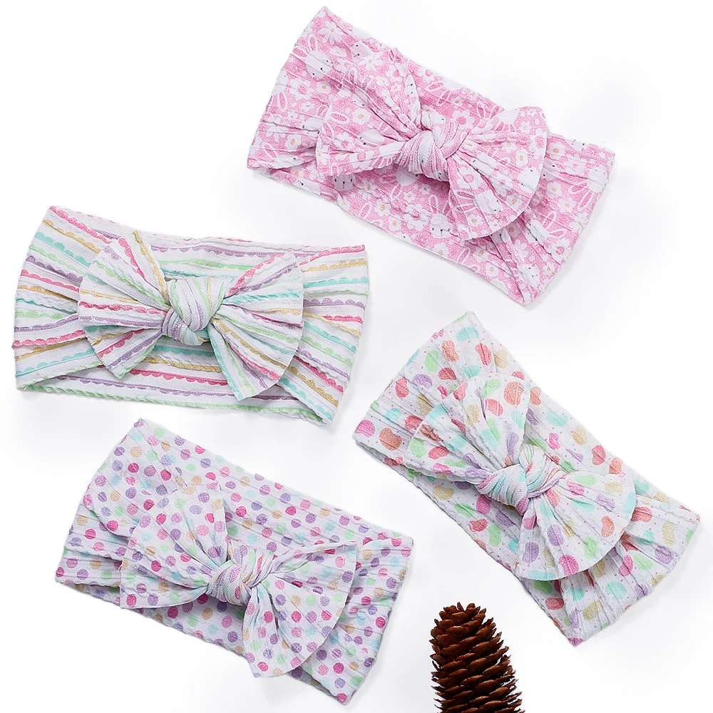 2023 Floral Print Baby Nylon Headband Cable Knit Turban Headwraps Baby Shower Gift Kids Girls Hair Accessories