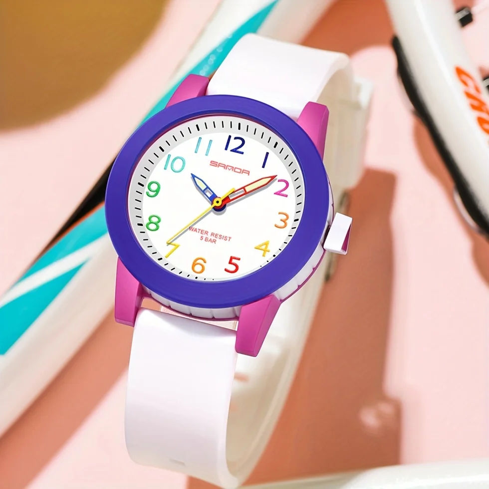 Reloj de cuarzo informal de moda con correa de TPU para niñas y niños con pantalla luminosa, opción ideal para regalos