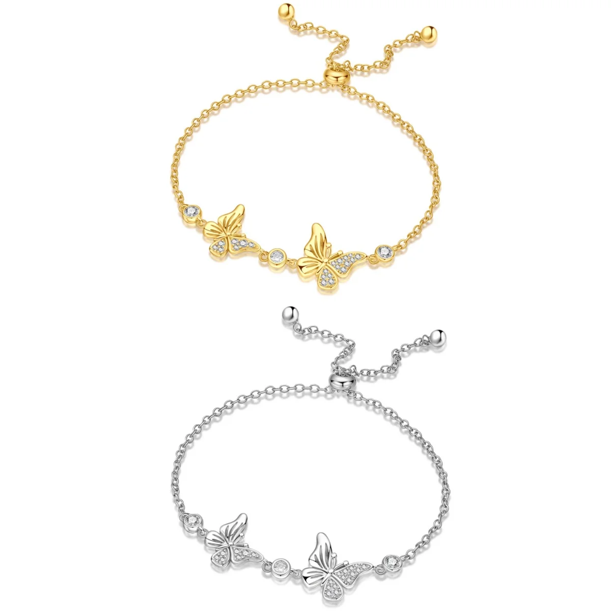 Orstarry S925 Sterling Silber Verstellbares Schmetterlingsarmband Gliederkette Damenarmband Schmuck Party Trendige Jubiläumsgeschenke