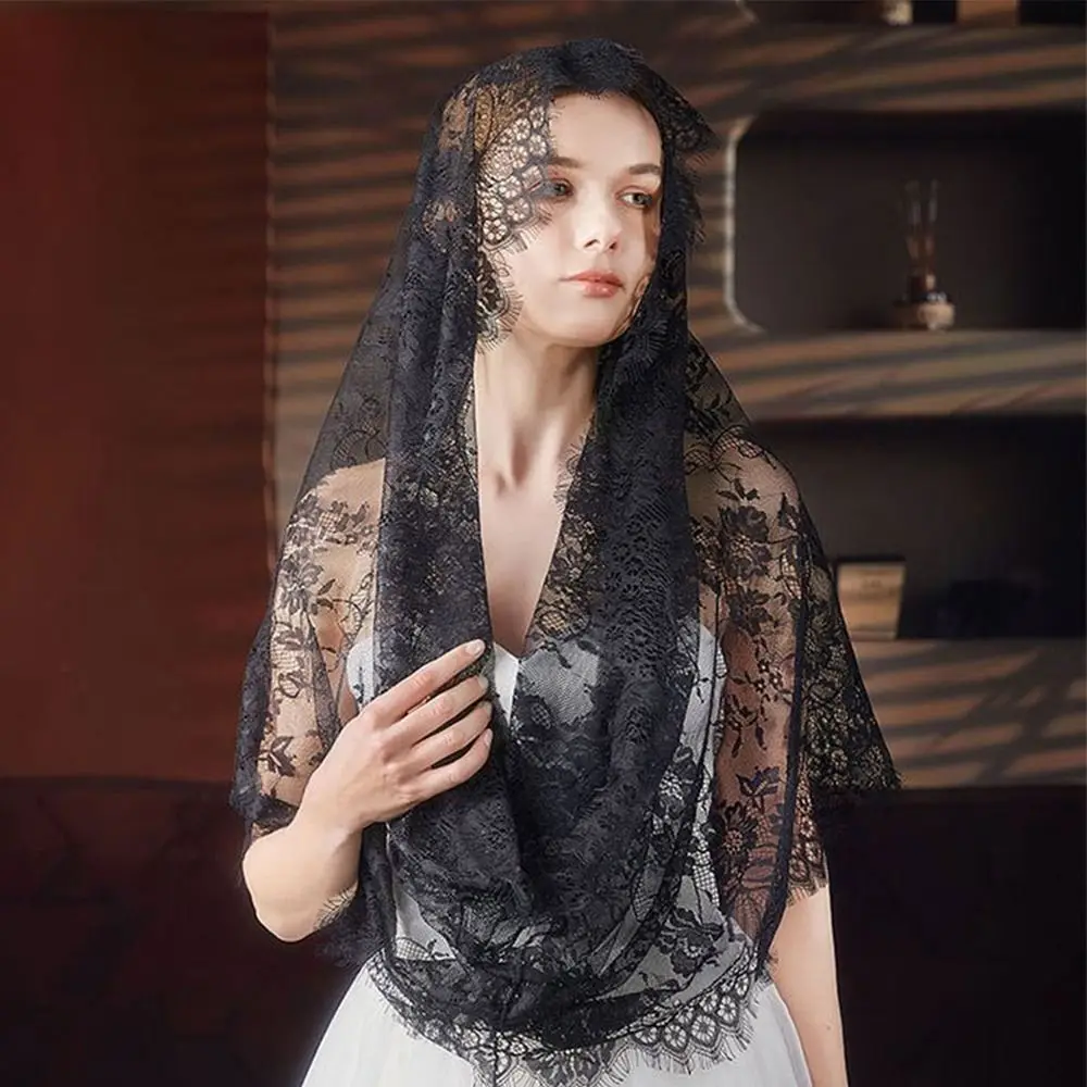 Vintage Black White Lace Veil Spanish Style Elegant Bride Mantilla Wedding Latin Mass Head Covering Headdress image 3