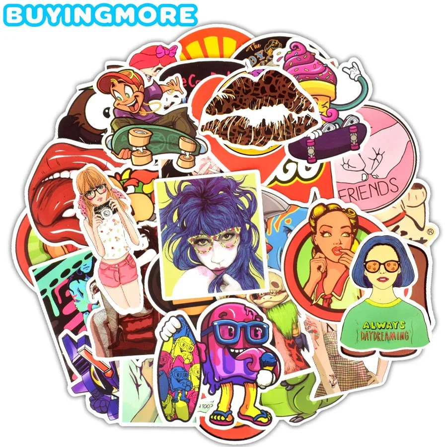 

50 PCS Mixed Random Sticker Graffiti Funny Anime Cartoon Waterproof Stickers to DIY Laptop Skateboard Car Bicycle Luggage Fridge