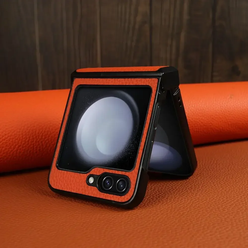 Luxury Hand Crafted Genuine Leather Case For Samsung Galaxy Z flip5 Phone Cover Galaxy Z Flip 3 flip4  Back Shell Coque Capa - náhled 2