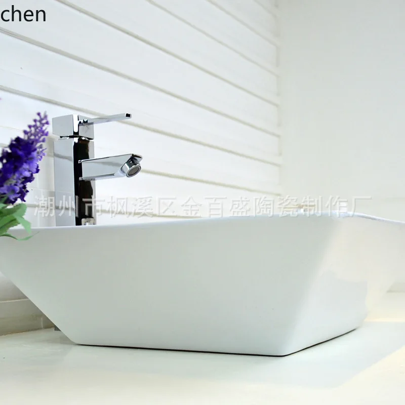 Ceramic Art Basin Square Shape Without Faucet Hole Stone Top Basin Wash Basin