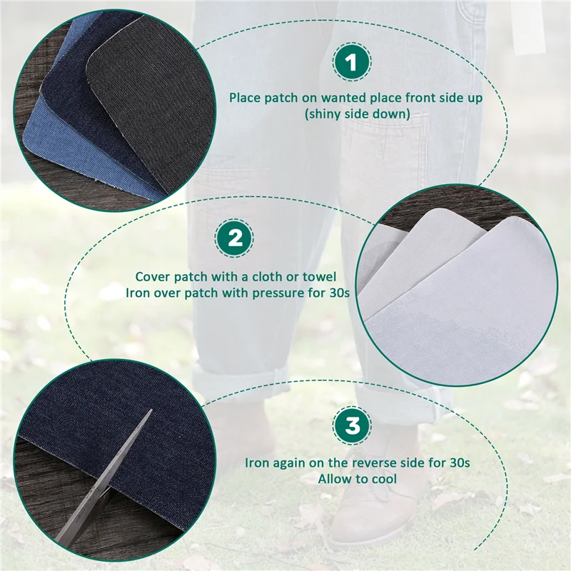 ABRT-Iron On Denim Patches For Clothing Jeans 12 Pcs, 3 Colors (4.9 Inch X 3.7 Inch)