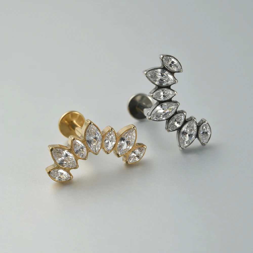 Opal Flower Cartilage Earrings, Solid Titanium