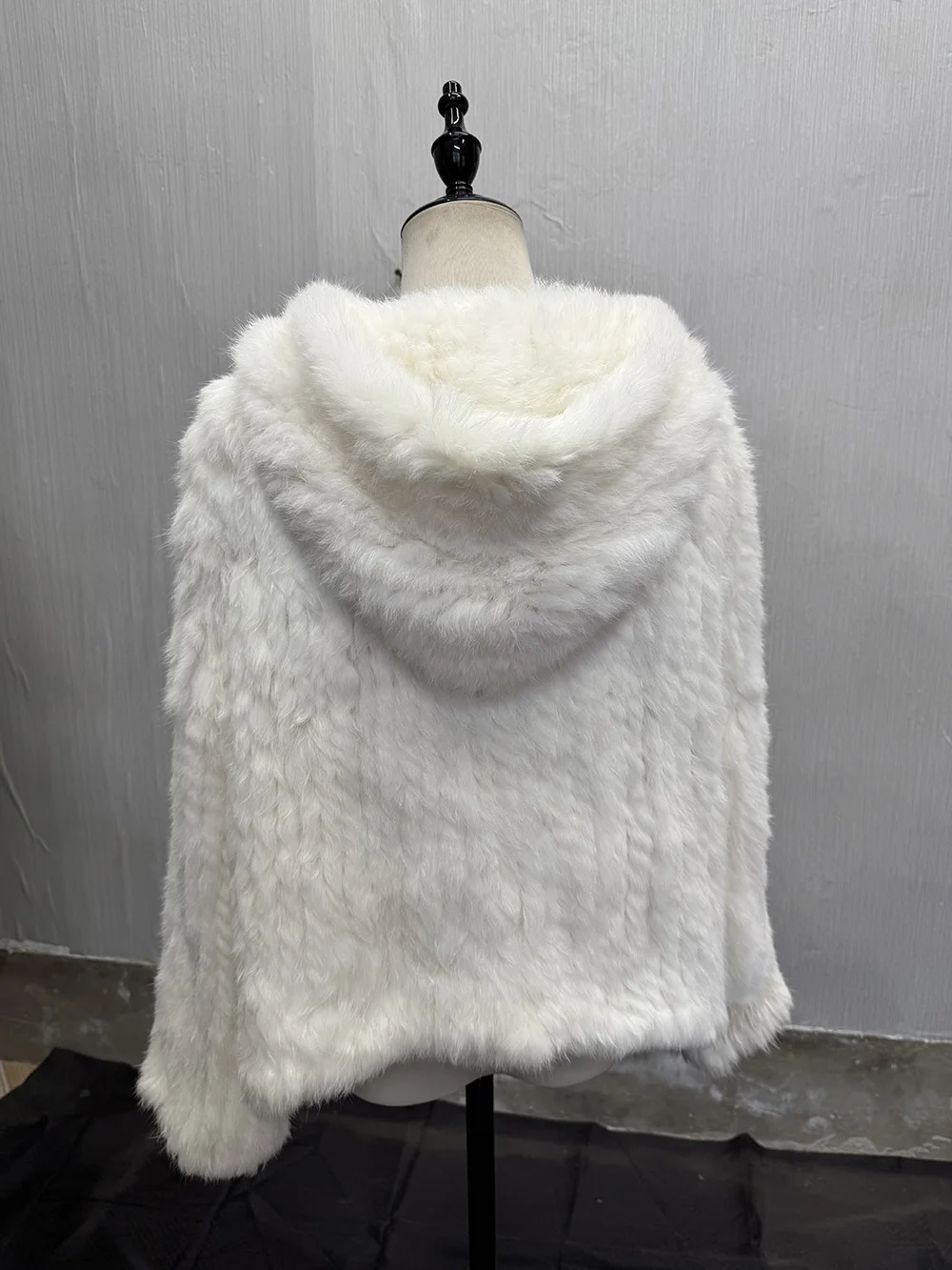 Long Sleeve Casual Loose Knitted Real Rabbit Fur Hooded Coat Women Genuine Natural Rabbit Fur Outwear Female Fur Jacket