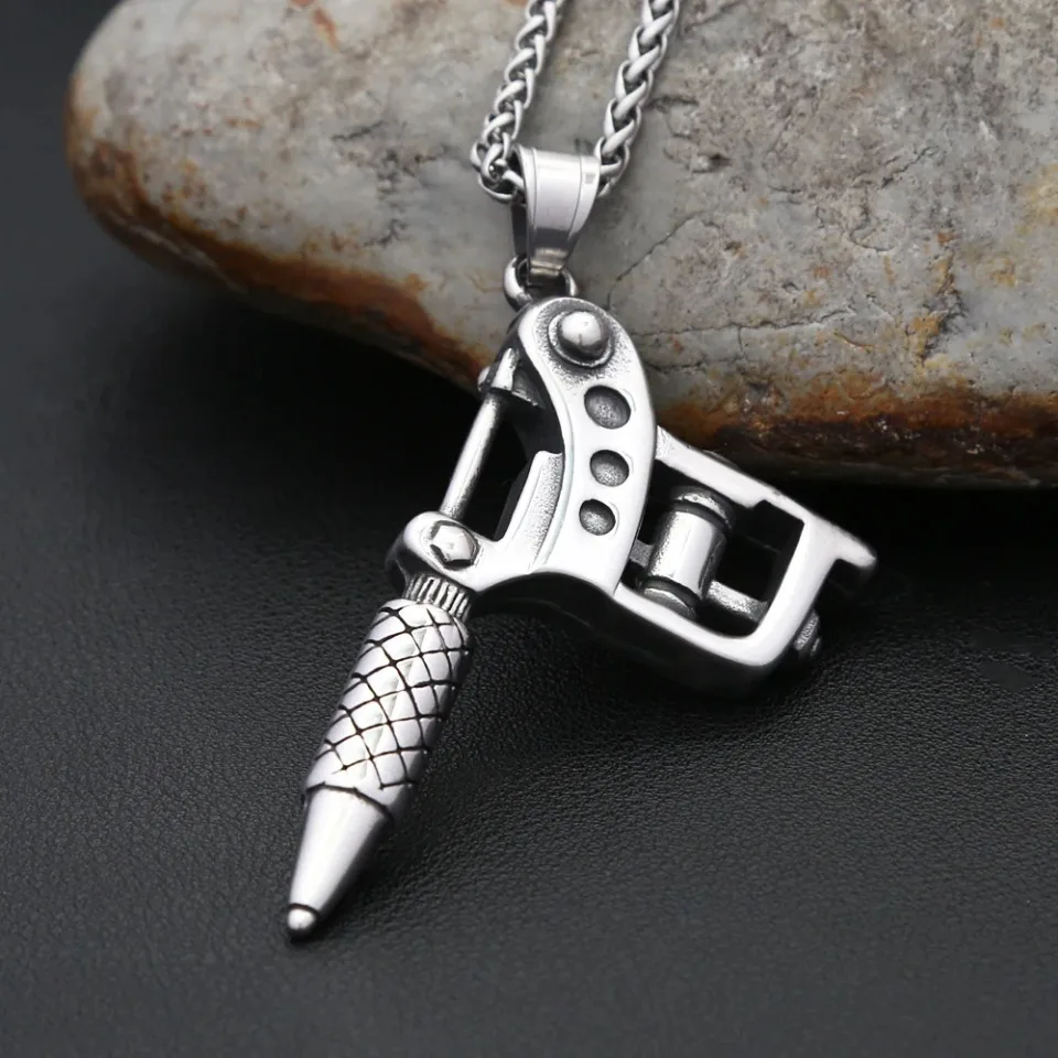 Vintage 316L Stainless Steel Tattoo Machine Tool Pendant Necklaces For Men Women Punk Rock Tattoo Artist Gifts Jewelry Wholesale
