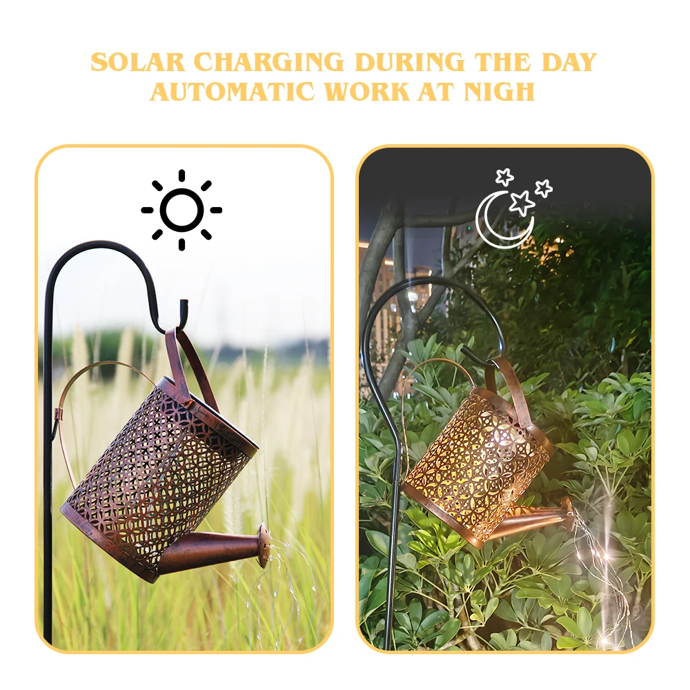 Solar Watering Can Light Outdoor Garden Art LED String Light Hanging Kettle Lantern Pathway Patio Decorative Lamp Stake Light