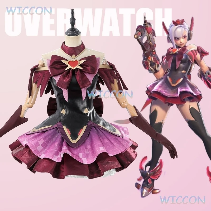 

Over Watch Magical Girl Juno Cosplay Costume Sexy Lovely Uniform Black Red Halloween Party Role Play Outfit Women