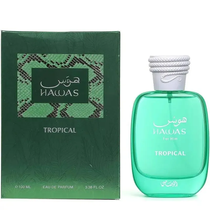 HAWAS TROPICAL Edition Eau De Fraiche، 100 مل، تتميز برائحة الليمون والتفاح والهيل والفريزيا والبلوط العنبر، مناسبة لـ H
