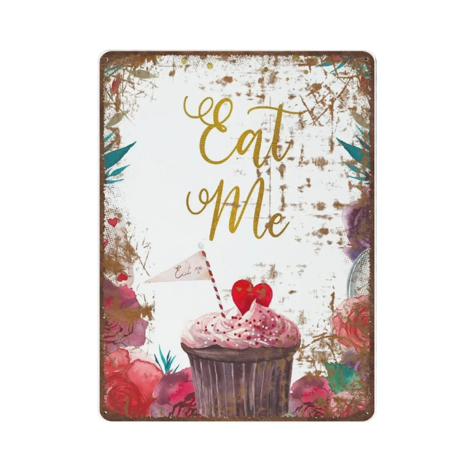 Antique Durable Thick Metal Sign,Mad Tea Party, Decoration Eat Me Party Sign, Food Table Sign,Novelty Signs for Home Kitchen Caf