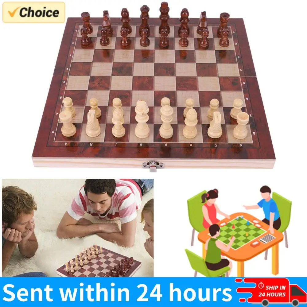Juego de Ajedrez, Damas y Backgammon 3 en 1 de 29x29cm, Desarrolla el Pensamiento Estratégico, Juego de Ajedrez de Madera, Tablero Plegable para Niños y Adultos