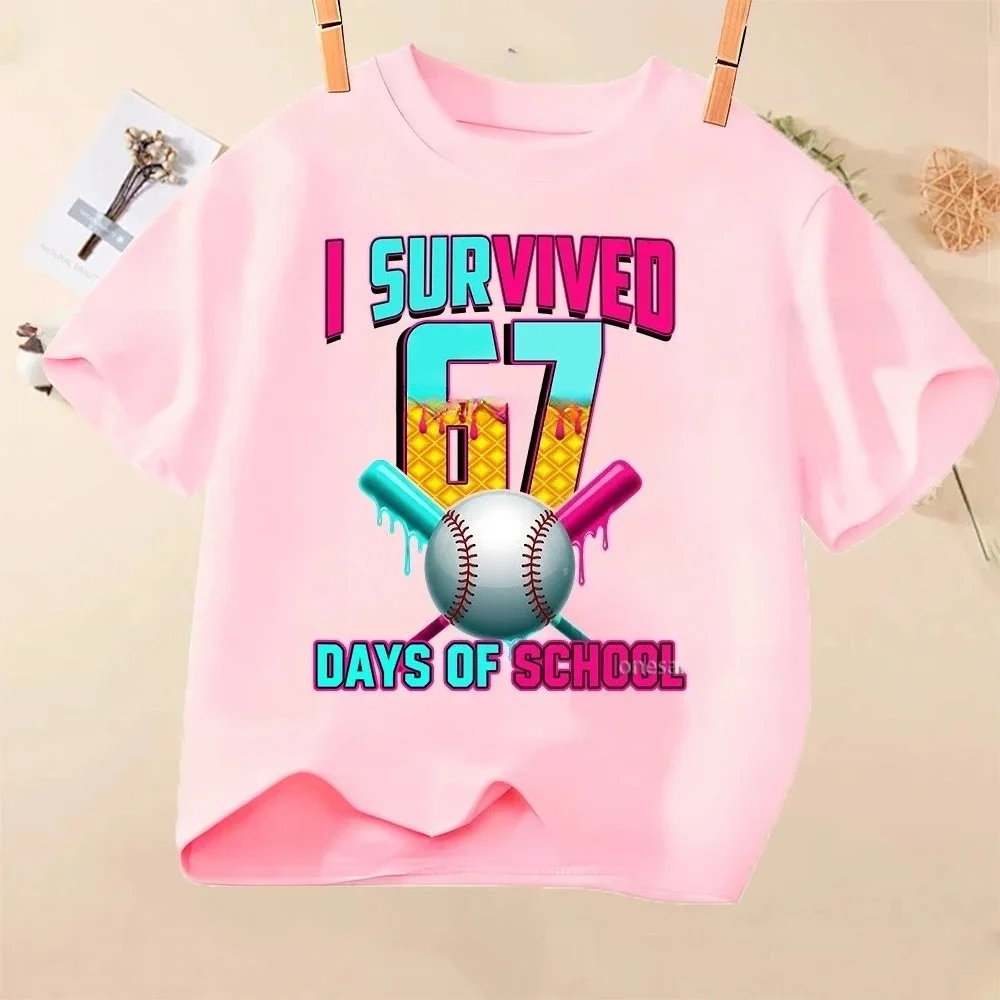 Dripping Chocolate Donut Style Number 67 Print Kids Short Sleeve T Shirt Soft Cotton Crew Neck Boys Girls Trendy Casual Summer T
