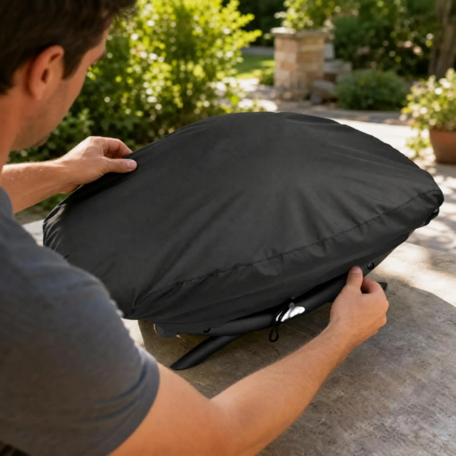 Outdoor Barbecue Grill Cover Waterproof Weatherproof 210D Oxford Material with Elastic Bottom Drawstring for Standard Gas Grill