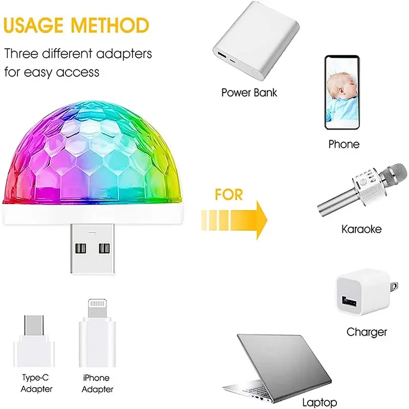 USB LED 파티 조명 음악 센서, USB 미니 디스코 DJ 무대 조명 효과 조명, 크리스탈 매직 볼 램프, 홈 파티 노래방