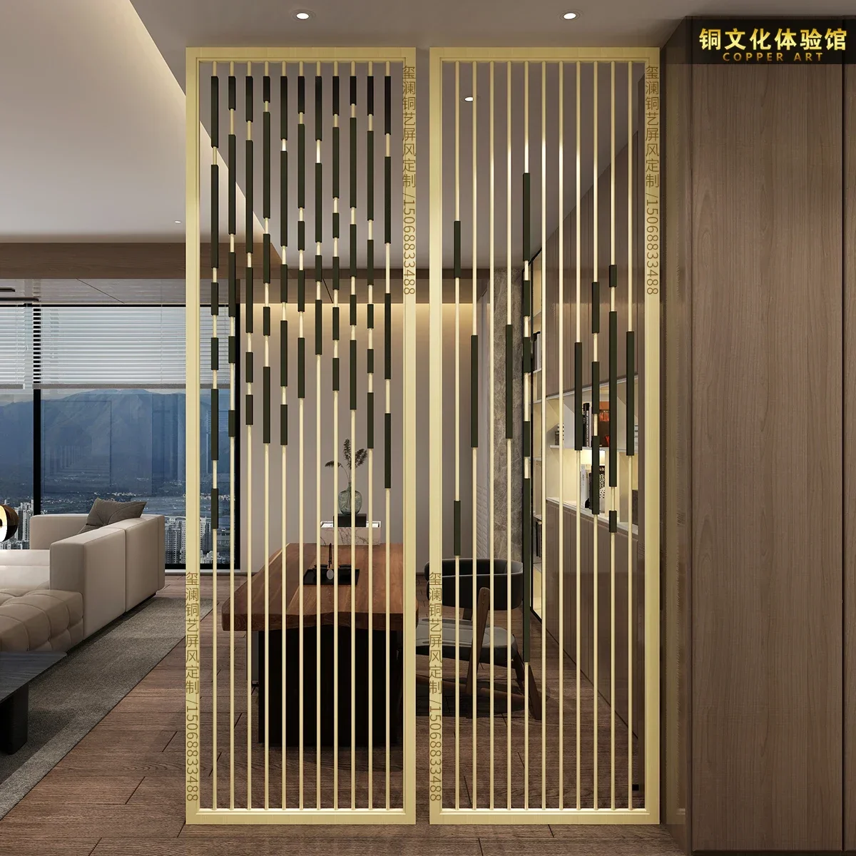 Modern Partition Screen Light Luxury Simple Screen Custom Aluminum Vertical Bar Partition Grille Brushed Gridhed  Room Screens