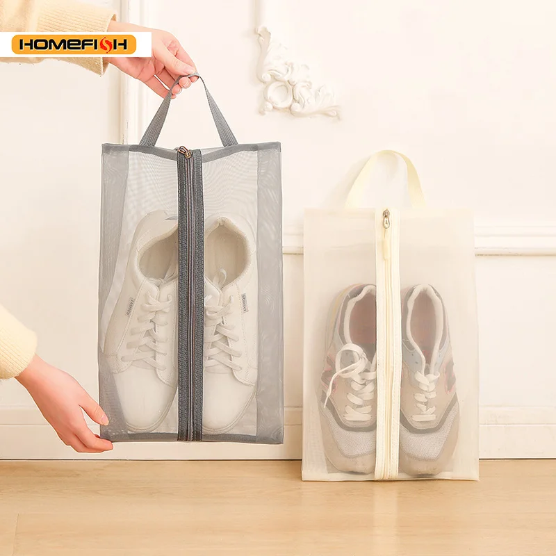 HOMEFISH Nylon-Reiseschuhtasche mit Reißverschluss, atmungsaktiver Schuhaufbewahrungsbeutel, multifunktionaler Make-up- und Wäsche-Organizer für Männer und Frauen – Detail 3