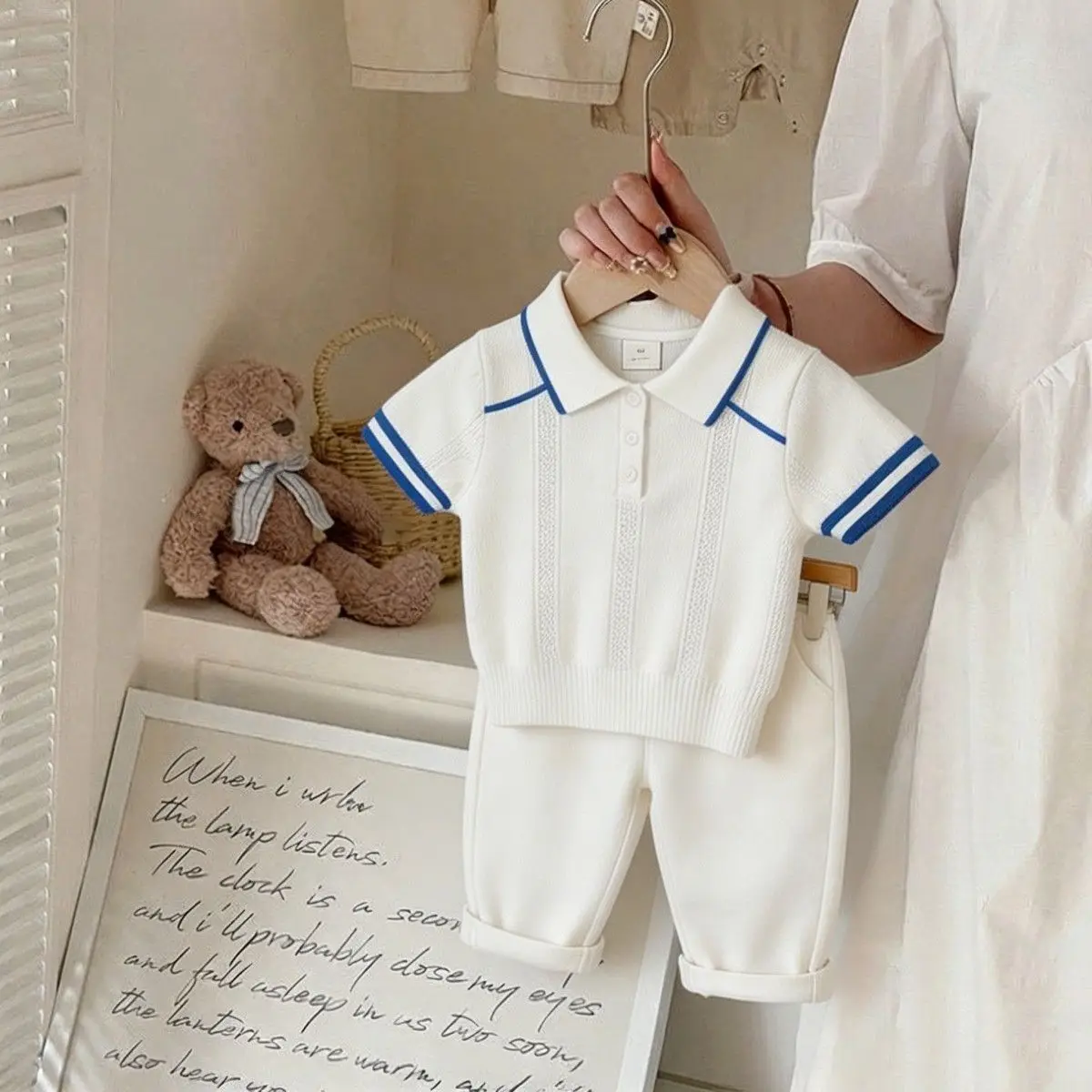 Children's Summer Clothing Set New Color Block Polo Shirt Knit Short Sleeve Top + Casual Pants 2-Piece Suit Fashion Boys Girls