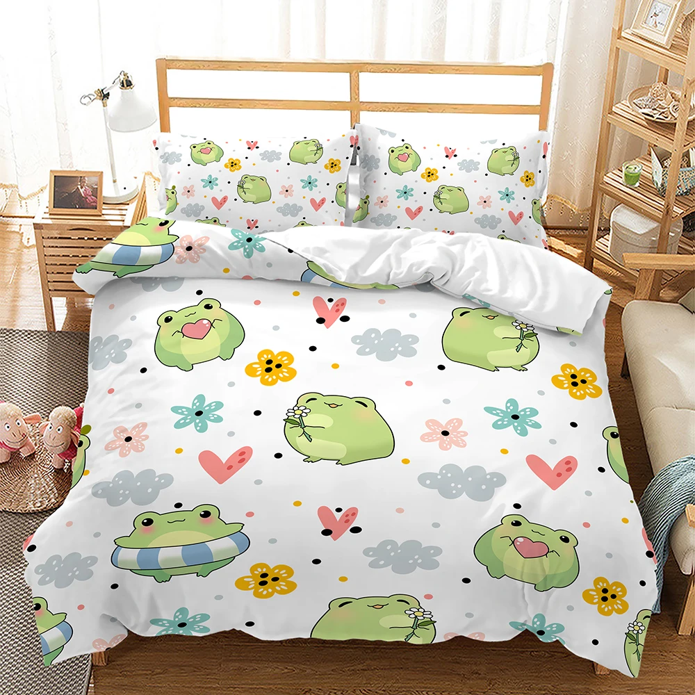 Cartoon Animals Frog Chick Alpaca 3D Duvet Cover Bedding Set Comforter Linen Pillowcases Room Decor Single Double King Queen