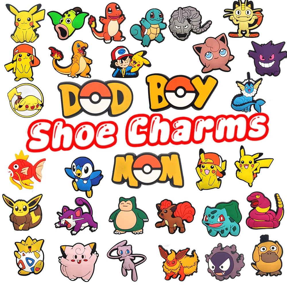 Mixed Pokémon Pikachu Shoe Charms Jony Turt for Shoe Accessories Dreations for Sandals Sneaker Classic Clog Kids X-mas Gifts