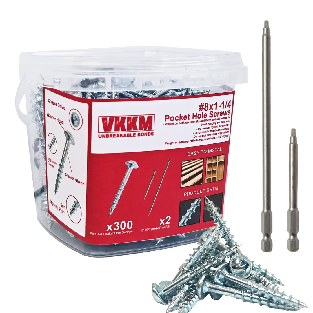 

VKKM 1-1/4 Inch Wood Screws, 300 Pieces #8*1-1/4 Wood Screws, Square Hole Drive, Galvanized Anti-rust Coating, with 2 Bits.