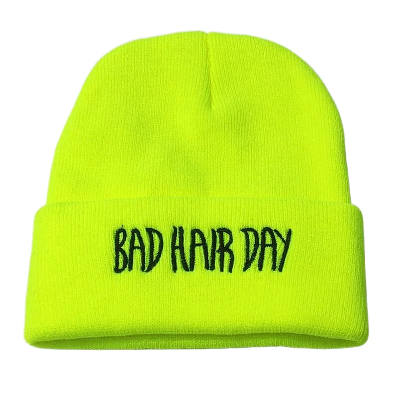 Embroidery Texts Winter Hats for Men Knit Women Beanie Neon Yellow Neon Green Red Grey Soft Stretchy Acrylic Yarn