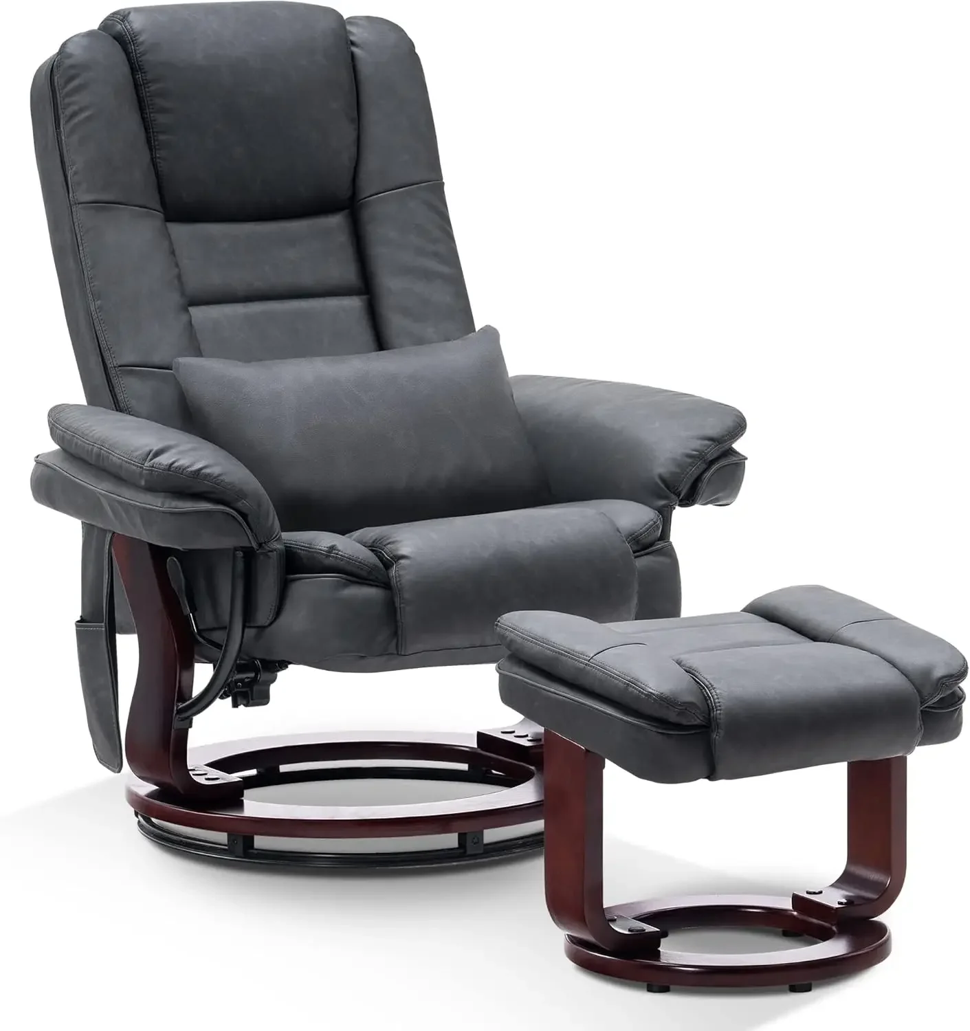 MCombo Swivel Recliner with Ottoman Chair TV Chair Sets with Vibration Massage for Small Space Living Room Bedroom Faux Leather