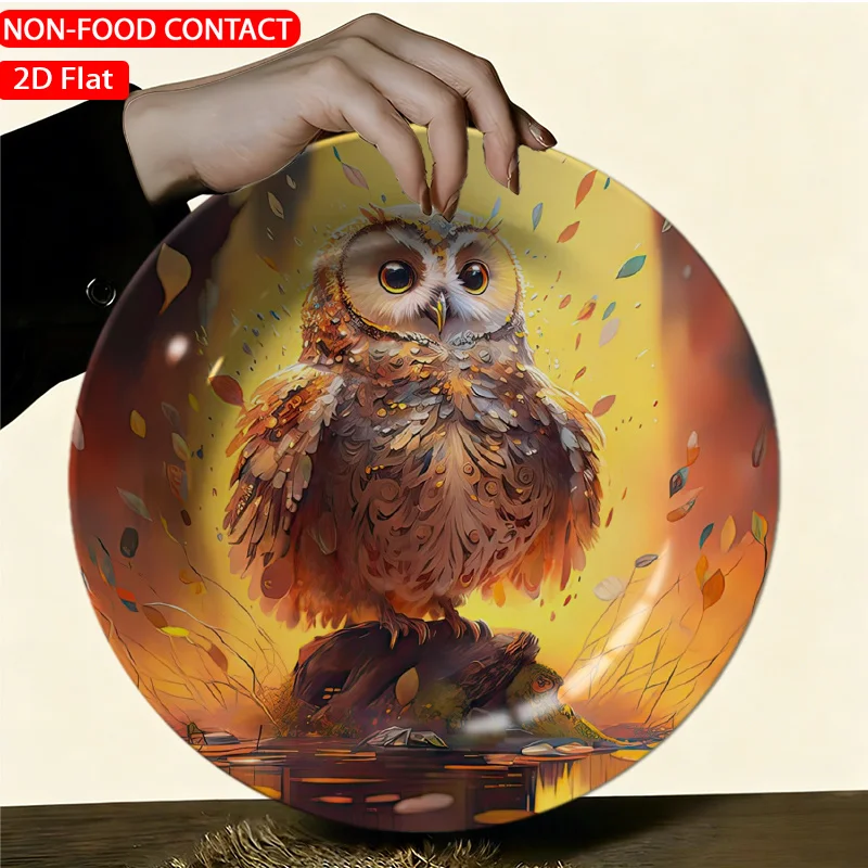 1pc Artistic Owl Brown Decorative Plate-Non-Food Contact Hangable And Freestanding Ideal for Home, Study, Living Room And