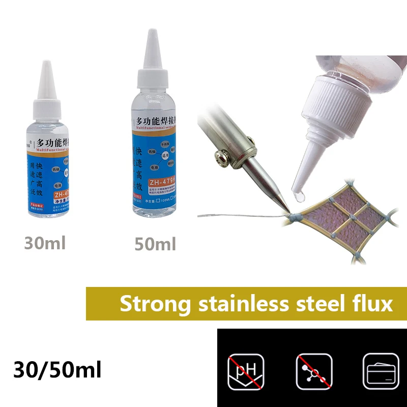 

30/50ml Powerful Rosin Soldering Agent No-clean Flux Stainless Steel Plate Iron 18650 Battery Welding Water Liquid Flux