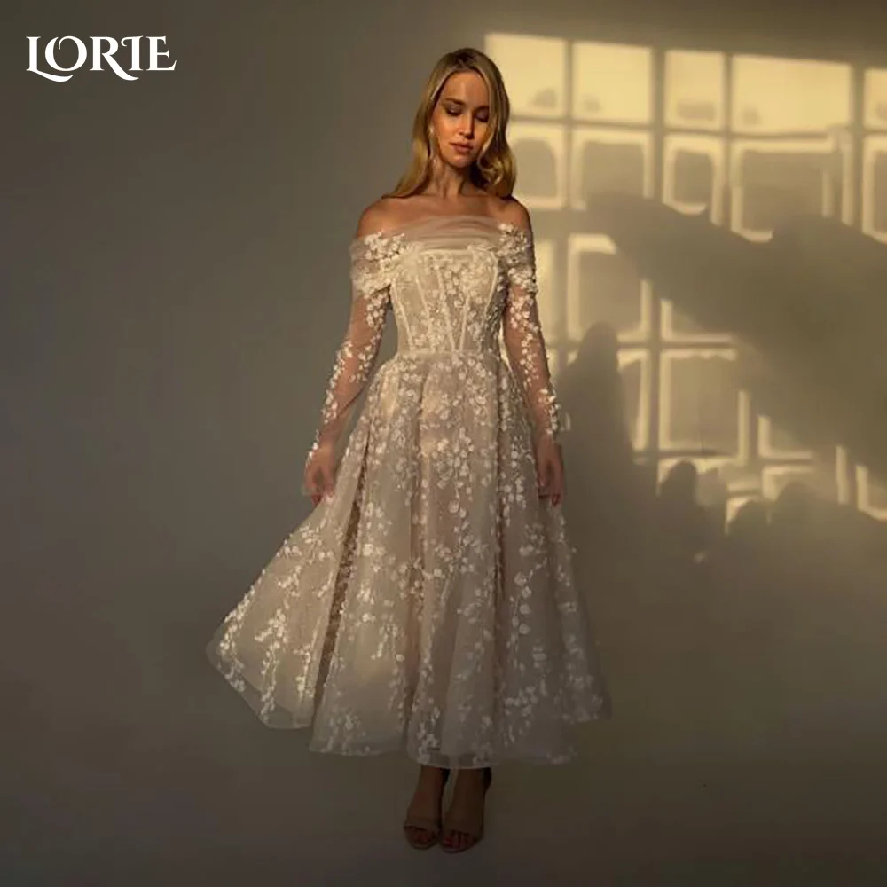 

LORIE Spaghetti Straps 3D Flower Wedding Dresses Applique Lace Sweetheart Beach Princess Bride Gown Customized vestidos de novia