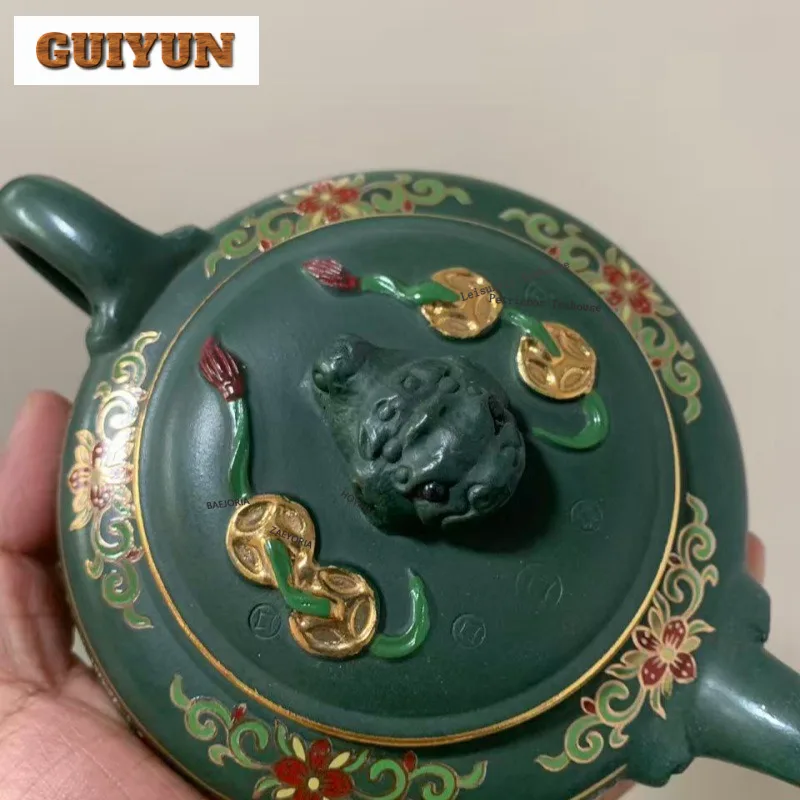260ml Classic Yixing Purple Clay Teapots Handmade Colour Enamels Golden Toad Pot Raw Ore Green Mud Kettle Chinese Zisha Tea Set