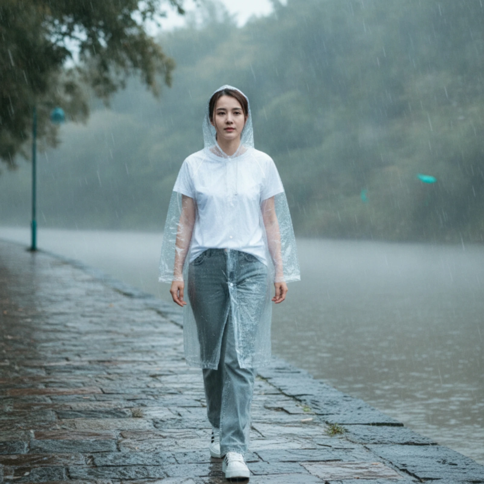 Disposable Raincoat Suit Transparent Rain Suit with Hood Rain Poncho with Pants Lightweight Disposable Raincoat Waterproof