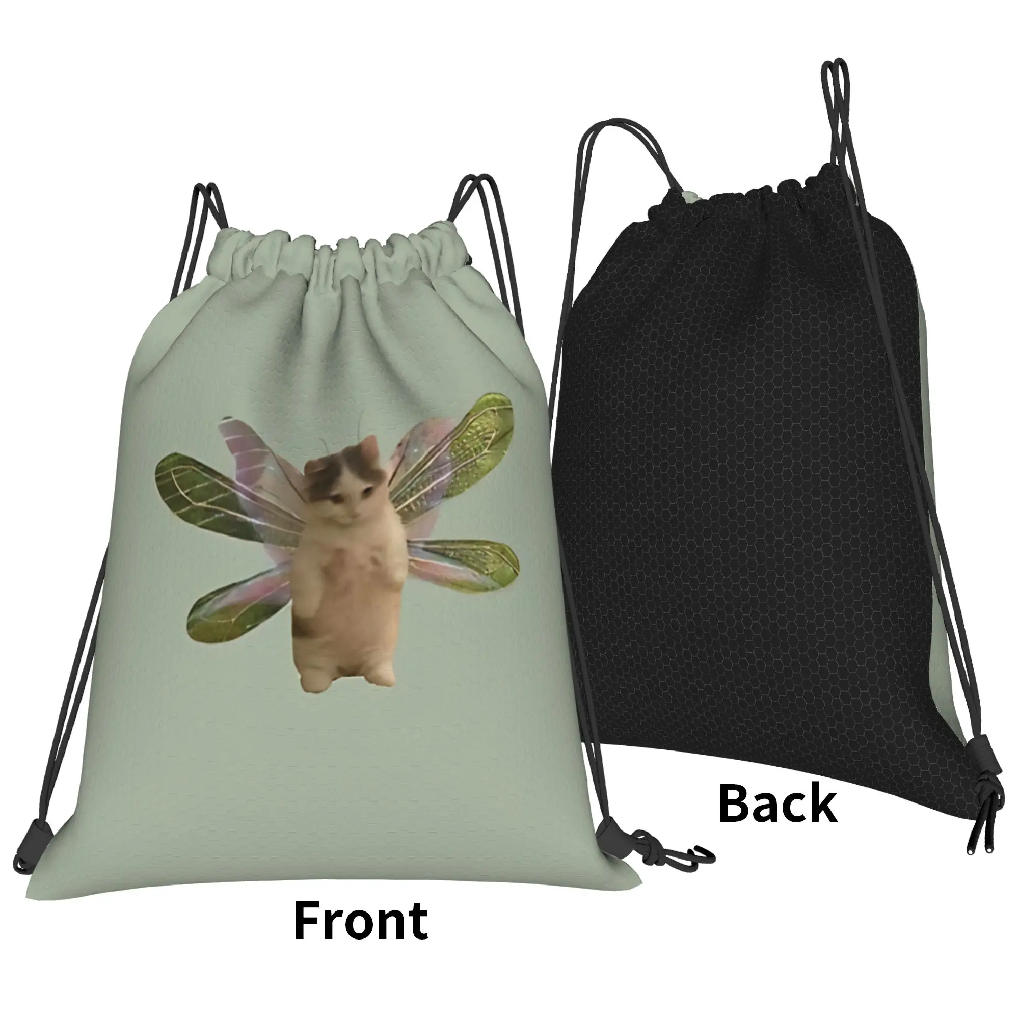Cat meme fairy kitty Portable Sports Riding Gym Drawstring Storage Sporty Backpacks