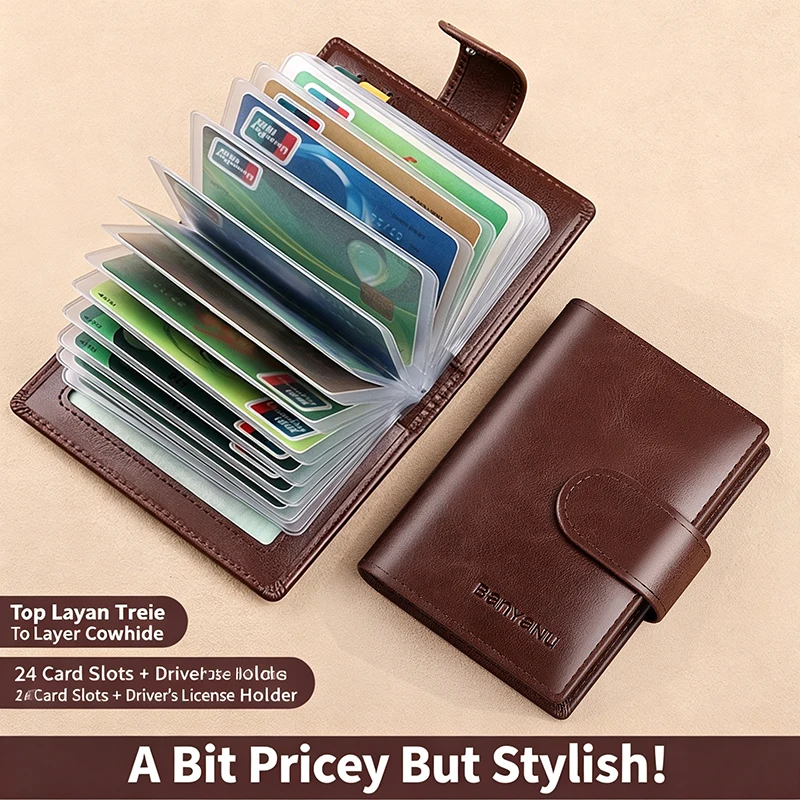 Genuine Leather Card Holder Anti-demagnetization Multi-slot Card Case Compact Transparent Driver License Cover