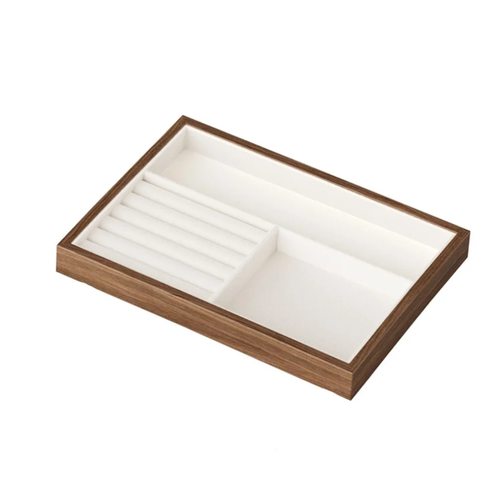 

Simple 28 Grids Wood Rings Tray Velvet Necklace Case Ring Earring Holder Exquisite Jewlery Organizer Jewelry Display Tray Desk