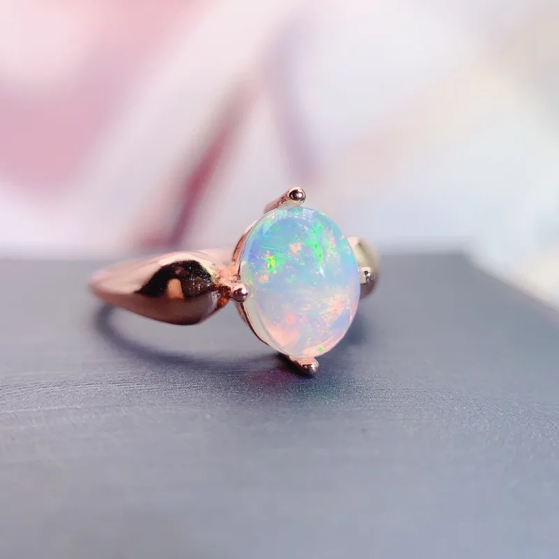 Jewelry 100% Natural Opal  Ring for Daily Wear Simple 925 Silver Gemstone Ring Fashion Fine Jewelry