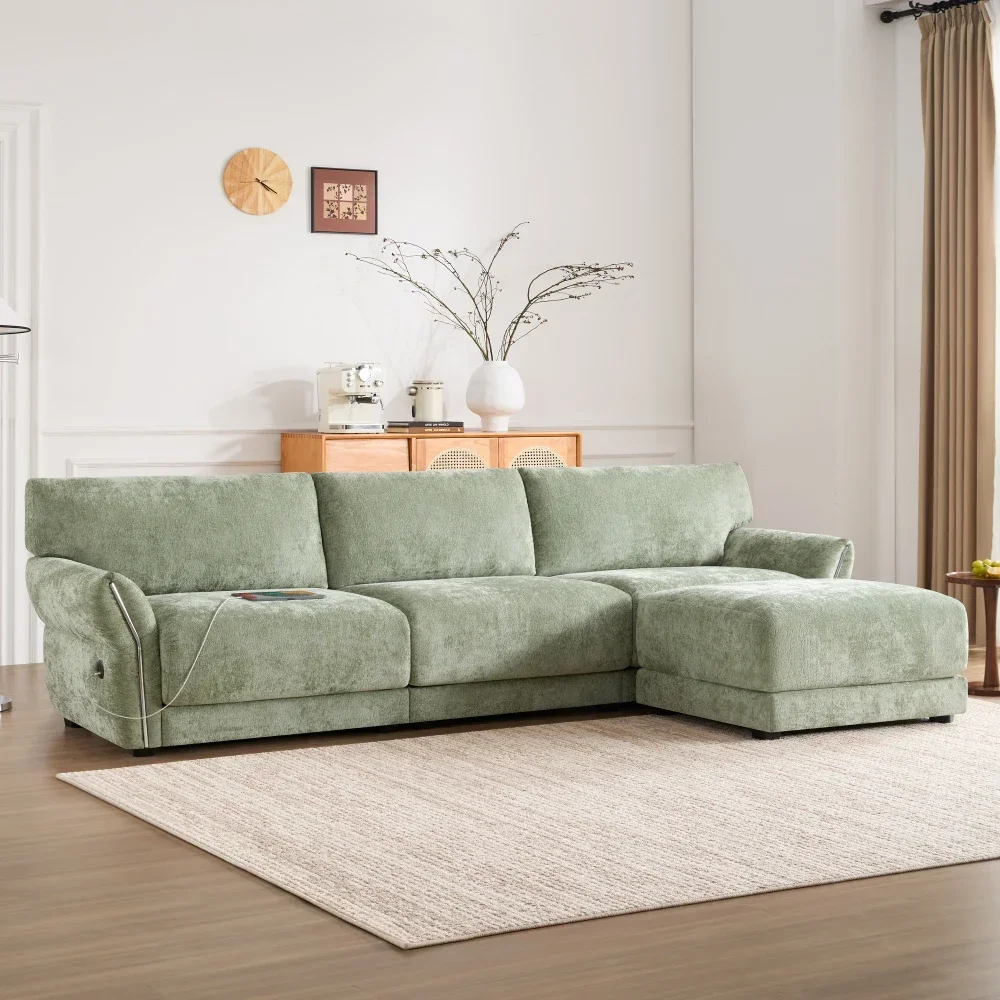 

110" Modular Sectional Sofa, Extra-Wide Seat Cushion, USB and Type-C Charger, Petal Armrest Design, High Density Foam, Sofa