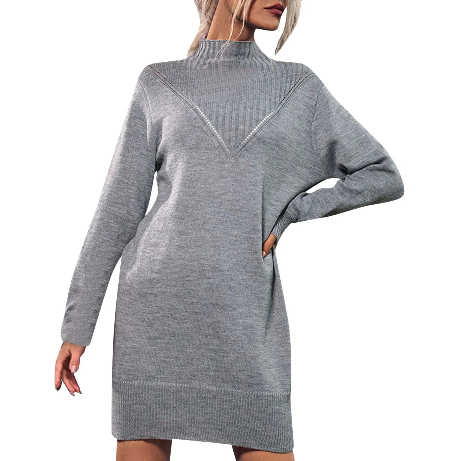 Women Turtleneck Long Sleeve Knit Stretchable Elasticity Slim Sweater Bodycon Mini Sweater Long Sleeve Knitted Dresses For Women