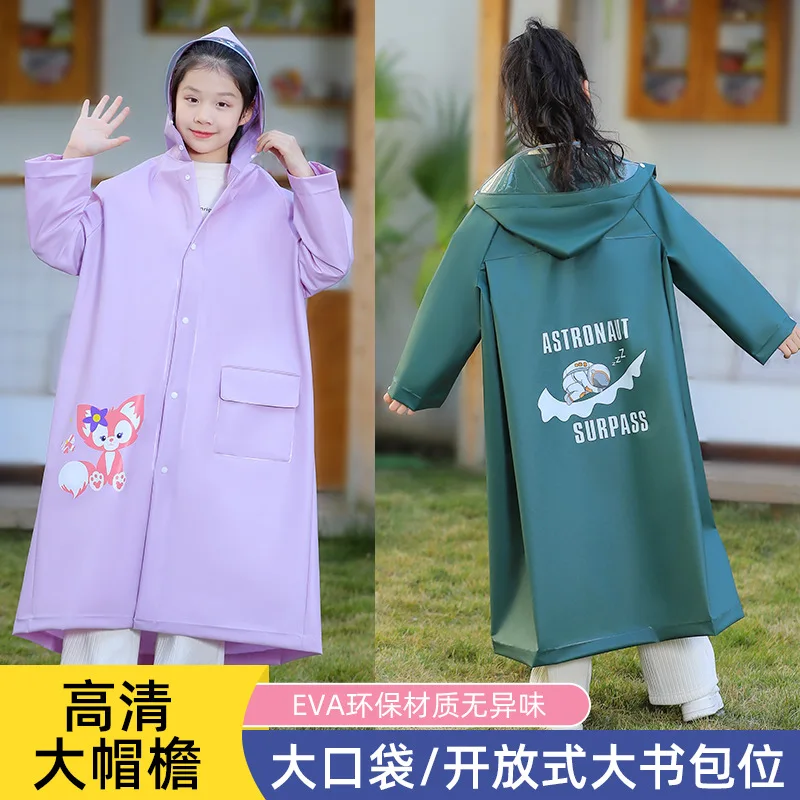 Student School Special Raincoat with Schoolbag Position Big Brim Primary School Children Big Boys and Girls Children Thickened P