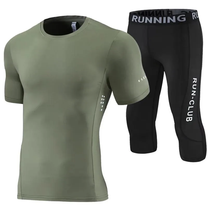 

Men Women Kids Boy Girl GYM Fitness Short Tee + 3/4 Leggings Sport Running Set Skiing Basketball Football Jersey Clothes Suit 21