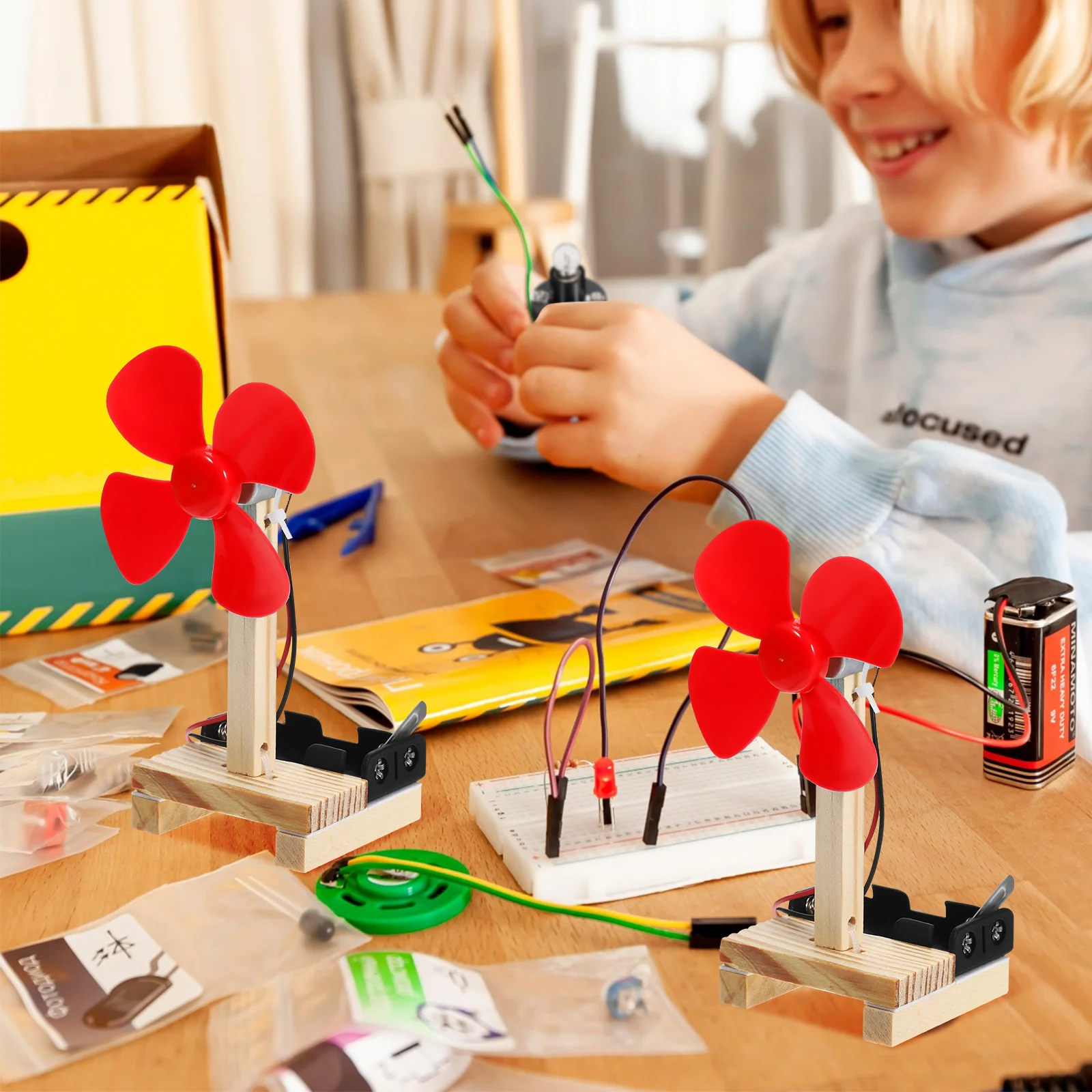 6 conjuntos de material de ventilador artesanal, kit de construção de gerador de vento para crianças, montagem manual, ferramenta educacional de experimento científico