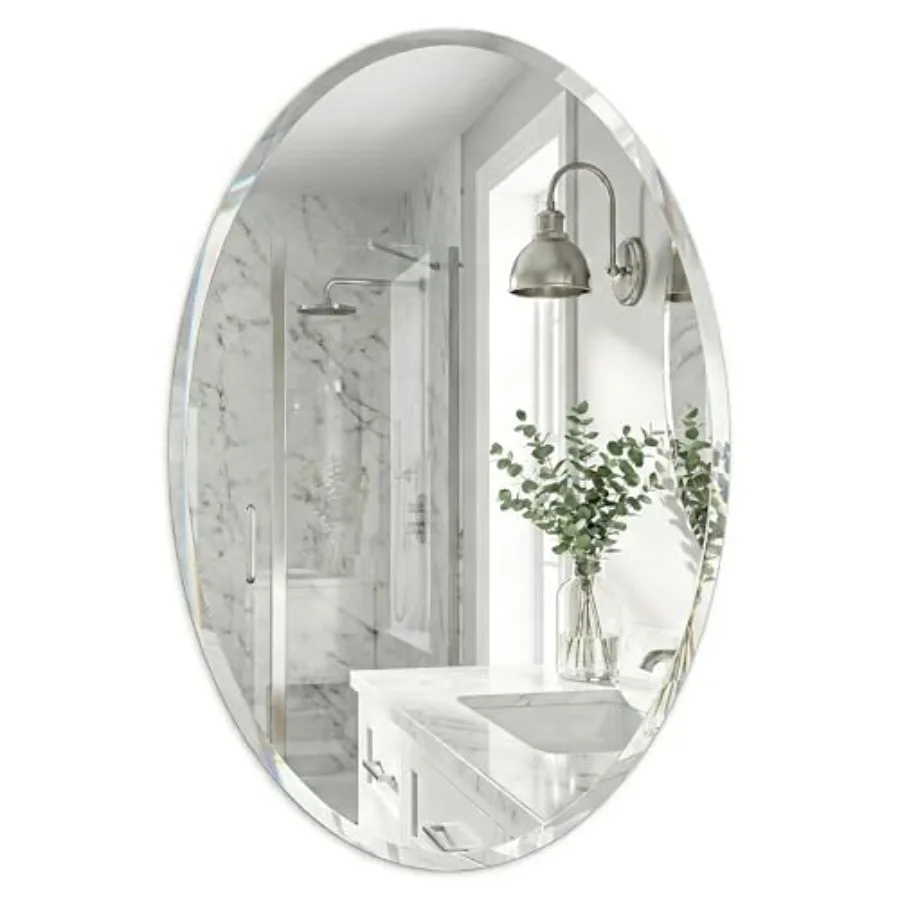 

24"x36" Large Oval Bathroom Mirror for Wall, Frameless Beveled Vanity Mirror with Solid Backing, HD Glass Mirror for Double Van