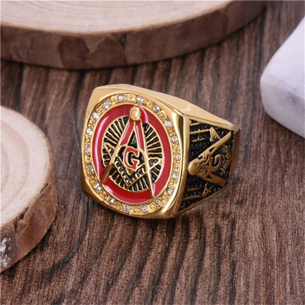 European And American Cross-border Freemason AG Religious Ring, Personalized Diamond-studded Men's Titanium Steel Ring, In Stock view 2